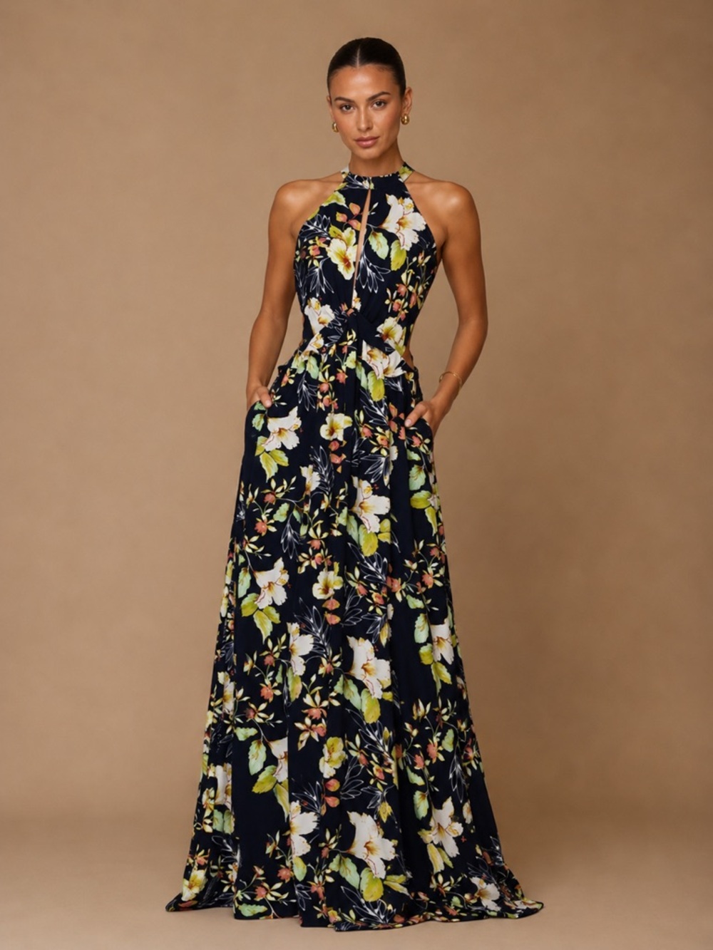 Lucy Paris Botanical Floral Navy Blue Maxi Dress​ NEW Size S